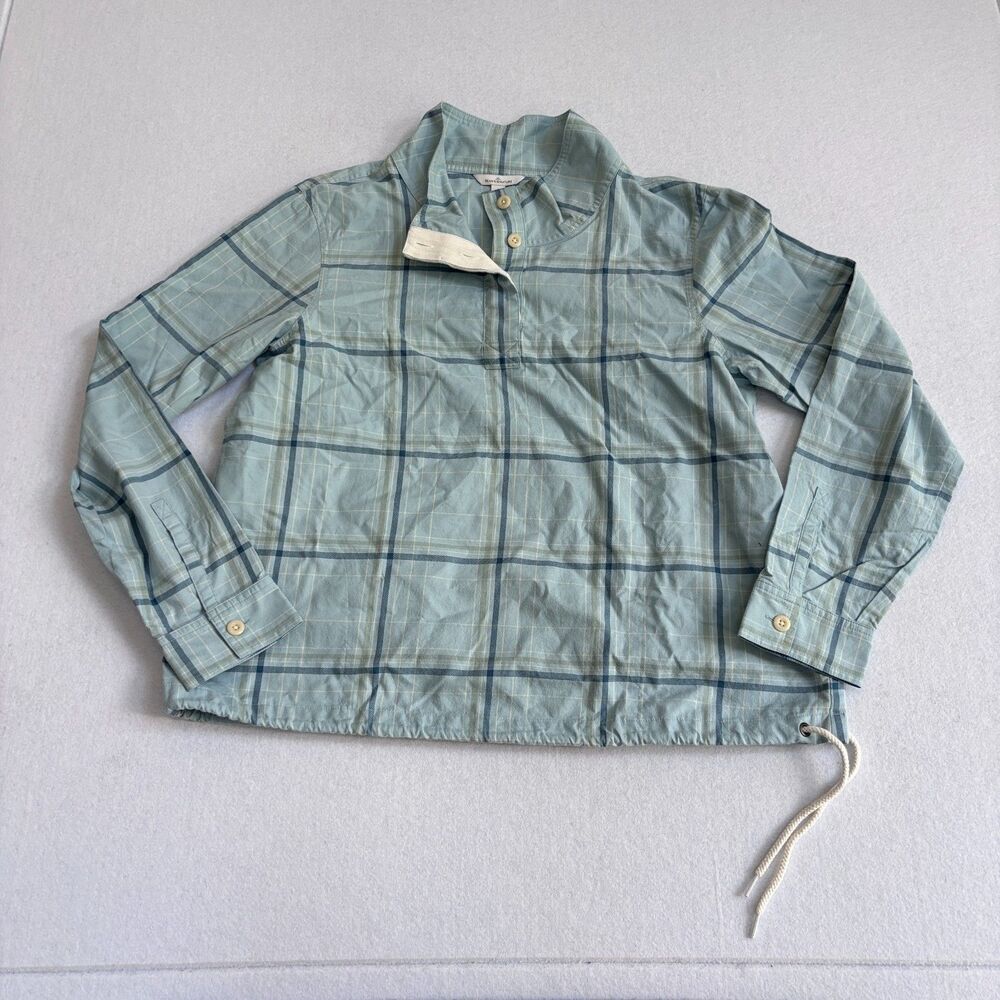 L.L. Bean Signature Plaid Pullover Top Women's L Blue Pockets Cotton Camp Hike